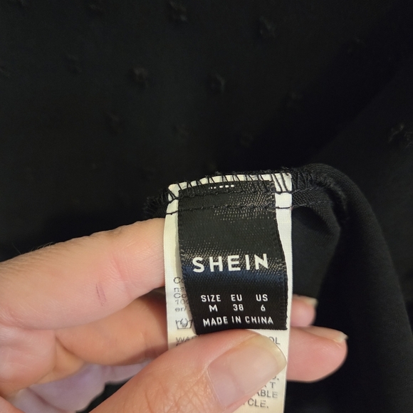 Shein Swiss Dot Butterfly Sleeve Black Blouse Size Medium Summer Spring Office - Picture 5 of 7